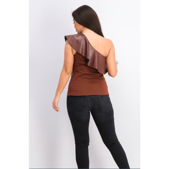 INC Sleeveless Asymmetrical Neckline Top, Women's Size S - Deep Sienna Brown - Picture 2 of 12